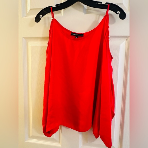 Karina Grimaldi Neiman Red Open Shoulder Silk Kimono Sleeve Blouse Gold Hardware - Picture 2 of 8